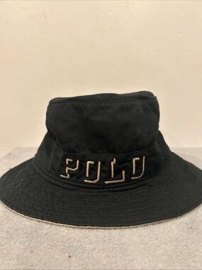 Vintage Polo Ralph Lauren Ghost Logo Black/khaki Bucket Hat Sz M